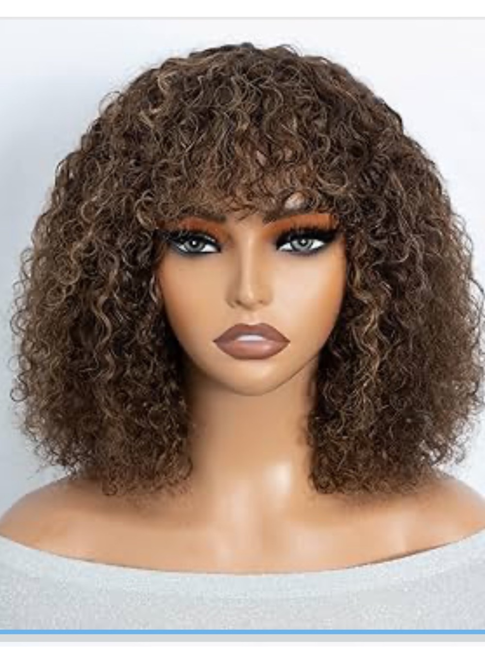 Short Bob Glueless Human Hair Wig with Wispy Bangs - Highlight 4/27 12 Inches